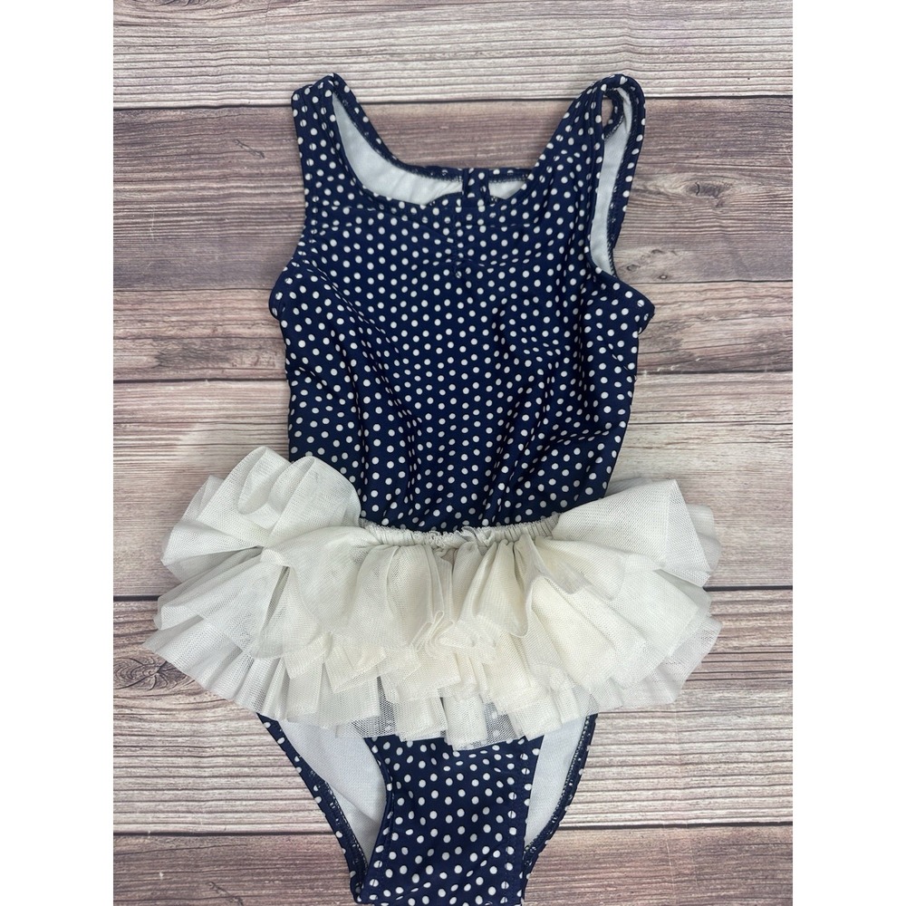 CAT &‎ JACK Size 4T Navy Blue & White   ONE-PIECE Polka-Dot SWIMSUIT  w/TUTU